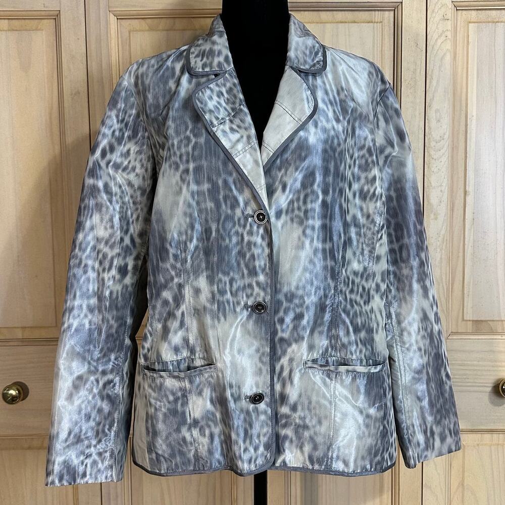 Chico's Animal Intuition Beckey Gray Cream Lightweight Blazer Jacket Sz 3 XL